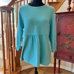 L.L. Bean Women’s ¾ Sleeve Baby Blue Sweater Cotton Nylon Angora Rabbit SZ Large